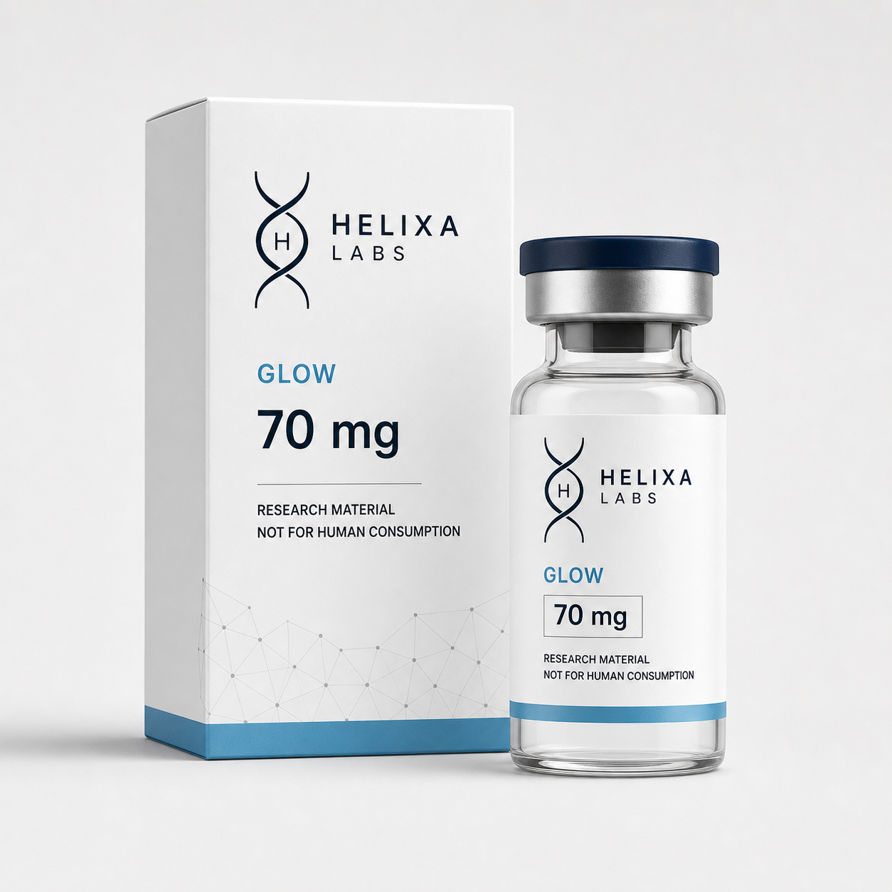 GLOW Helixa Labs carton and vial