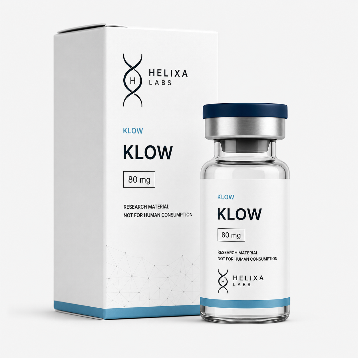KLOW Helixa Labs carton and vial